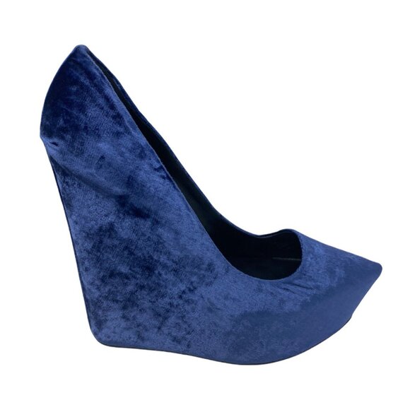 Theyskens Theory Blue Velvet Platform Heels Pumps Wedge Size US 7 NWOB Party - Picture 2 of 9